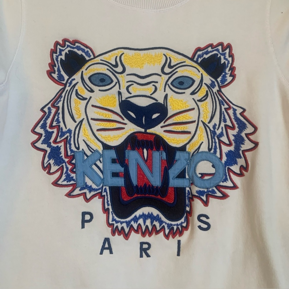 Kenzo Paris White crewneck Sweatshirt Embroidered Tiger Logo Women’s XS - Picture 2 of 9